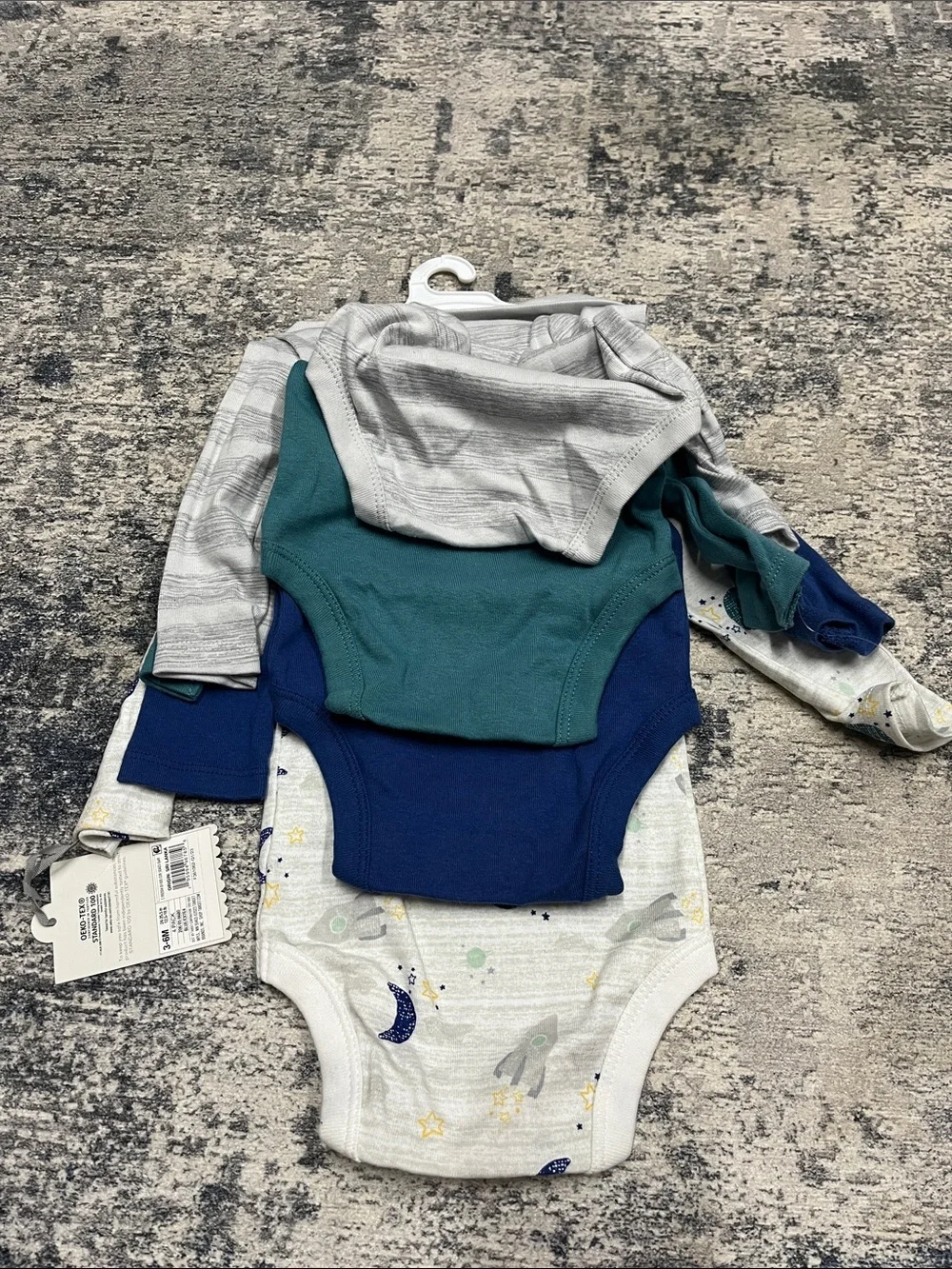 Cloud Island Space Rocket & Moon Print Long-Sleeve Onesies